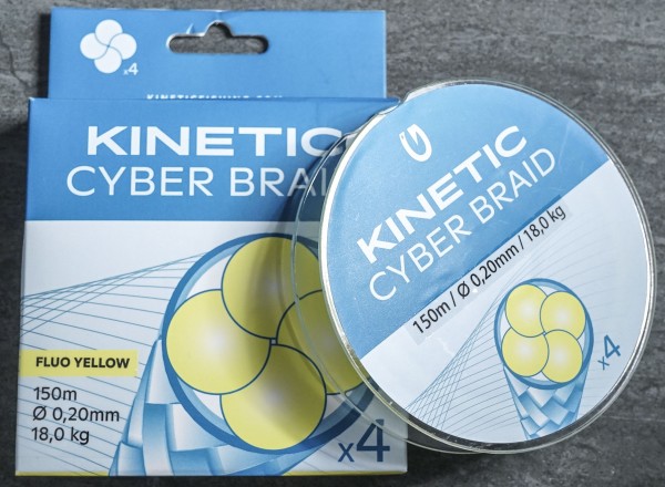 Kinetic 4 Braid Fluo Yellow 150m SB, 4-fach geflochtene Schnur
