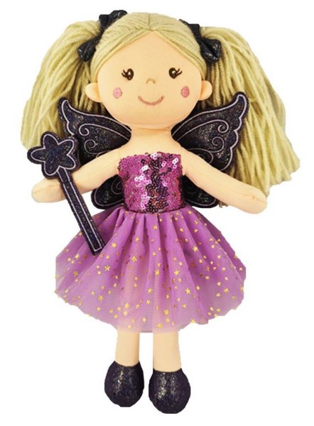 Puppe Engel mit blonden Zöpfen violette Flügel